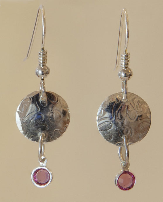 Sterling Silver with Pink Crystal Drops