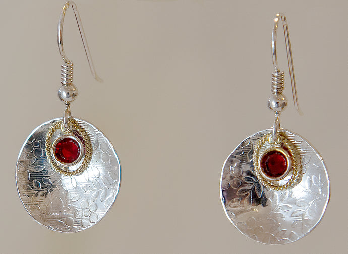 Sterling Silver Earring with Red Crystal